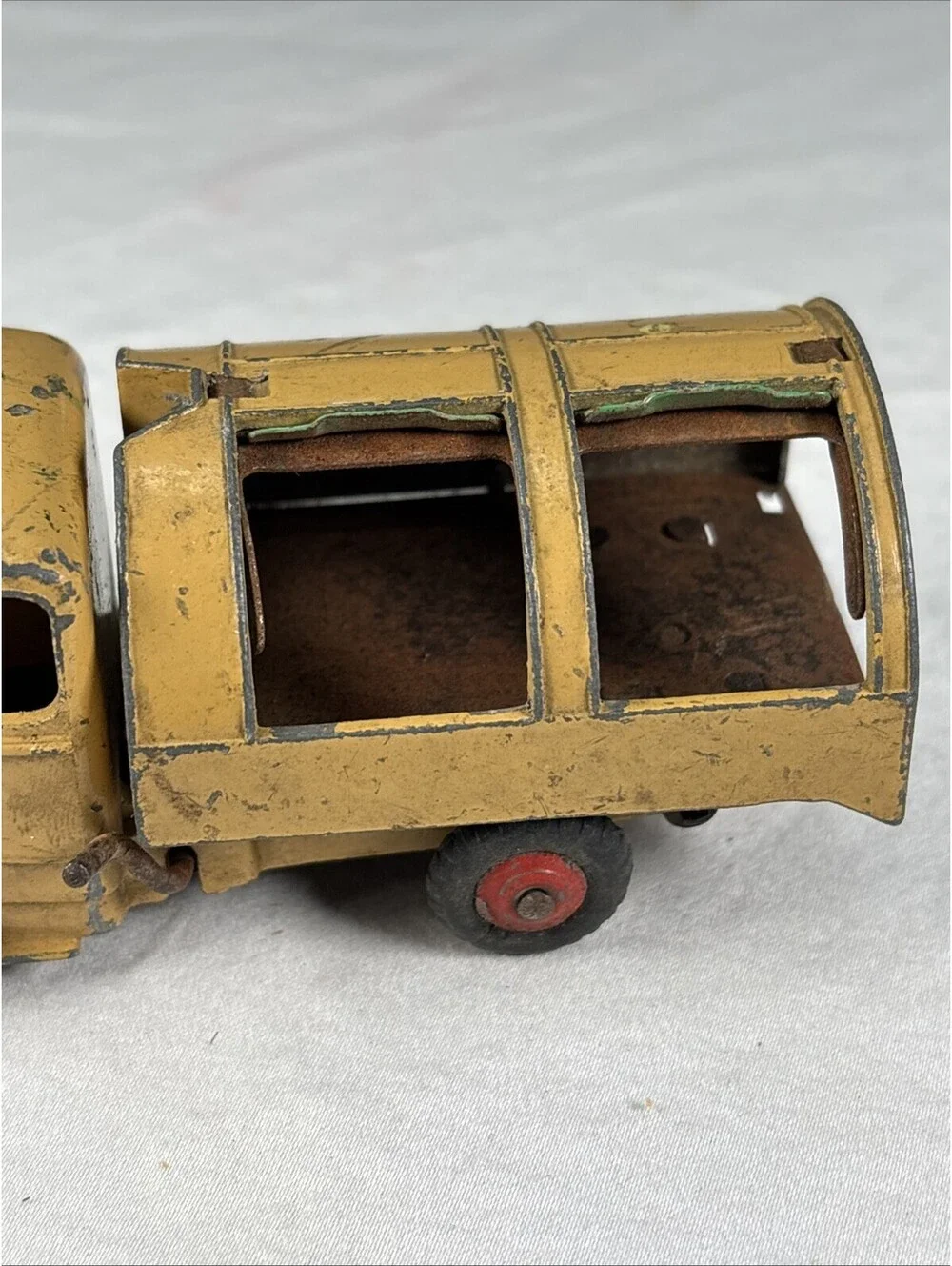 Vintage 1950s Dinky Toys Bedford Refuse Truck Tan Green Crank Meccano England